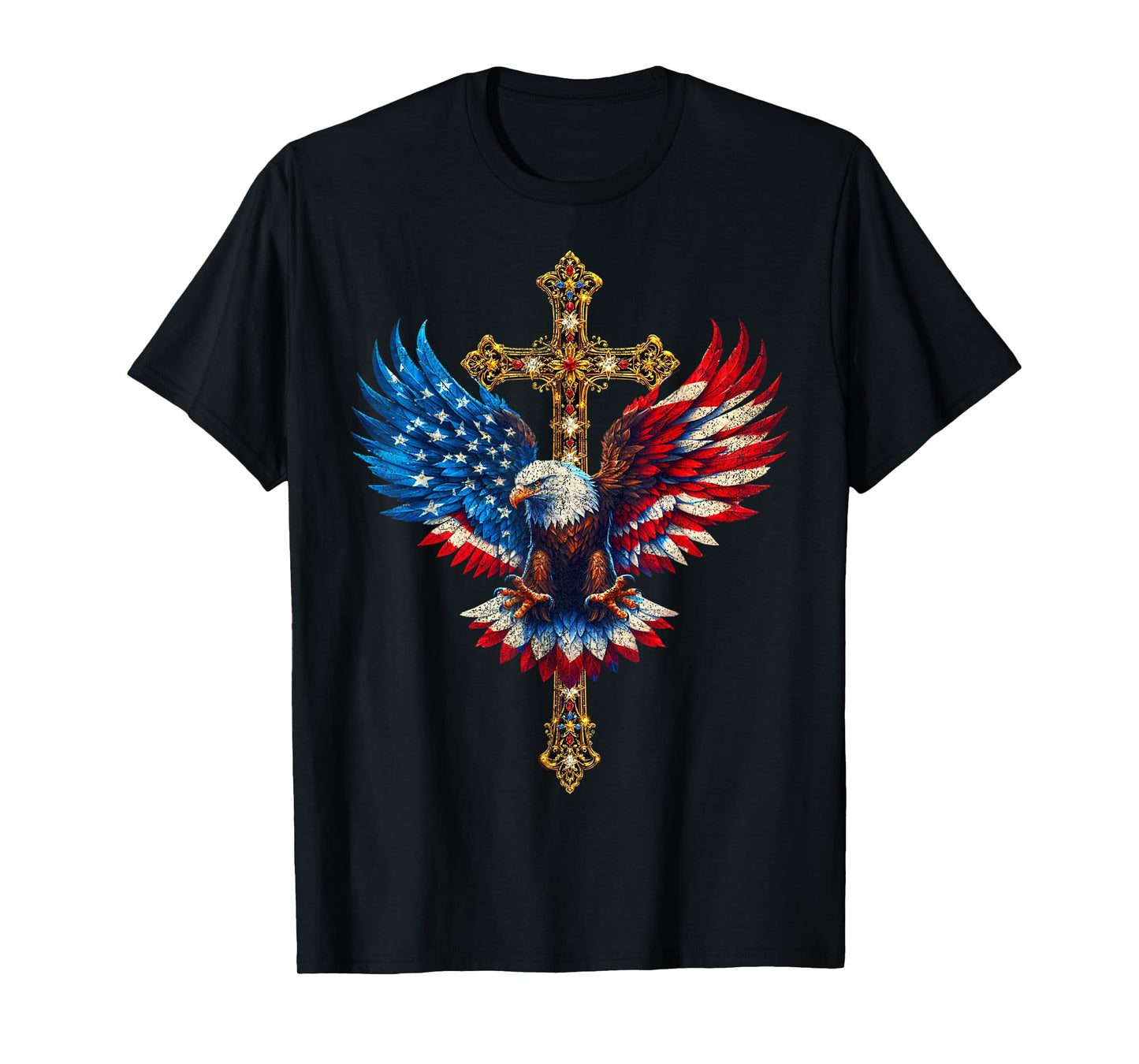 Bald Eagle Christian Faith Ctoss USA Flag Patriotic American T-Shirt