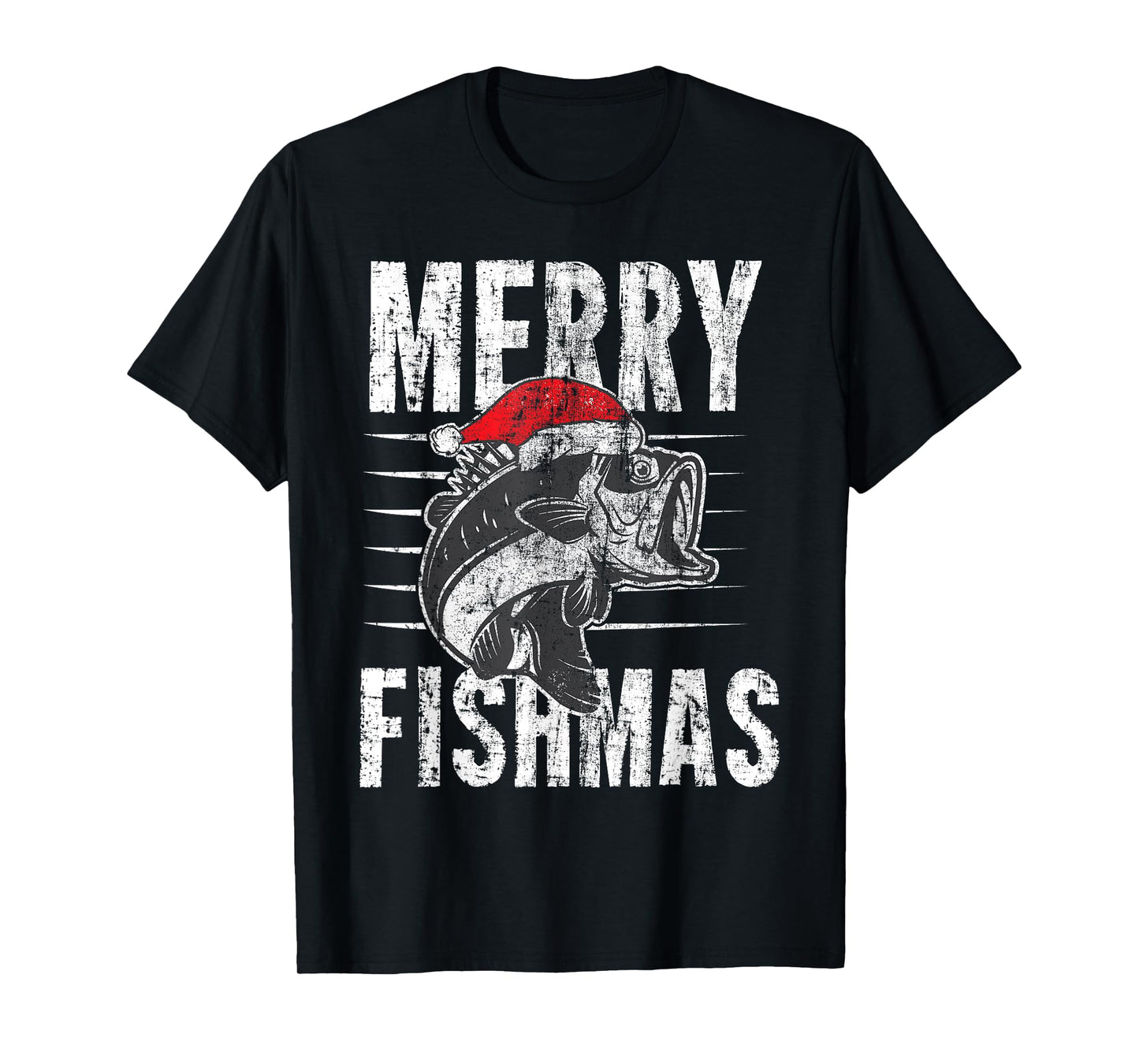 Merry Fishmas Funny Christmas Fishing Distressed Gift T-Shirt
