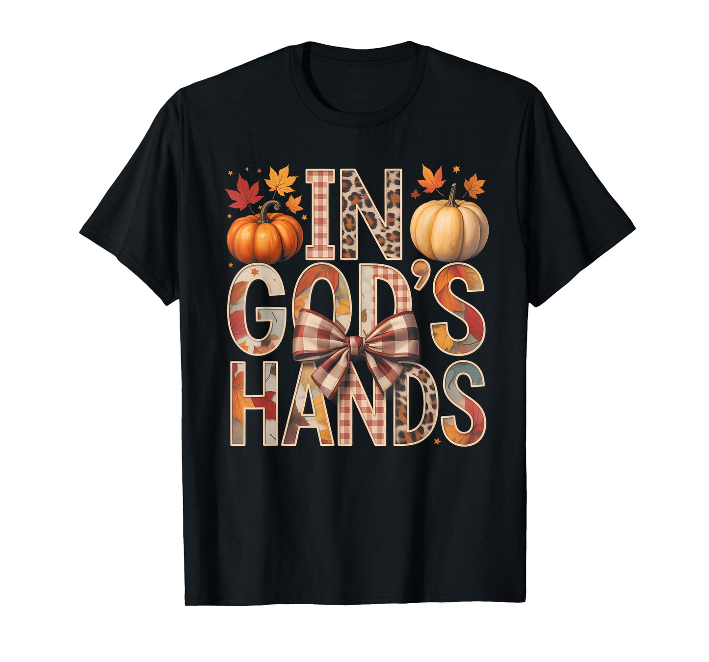 in God’s Hands Fall Faith Plaid Pumpkin T-Shirt