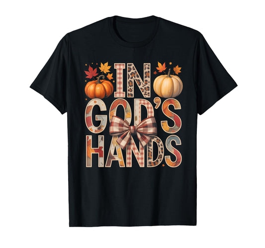in God’s Hands Fall Faith Plaid Pumpkin T-Shirt