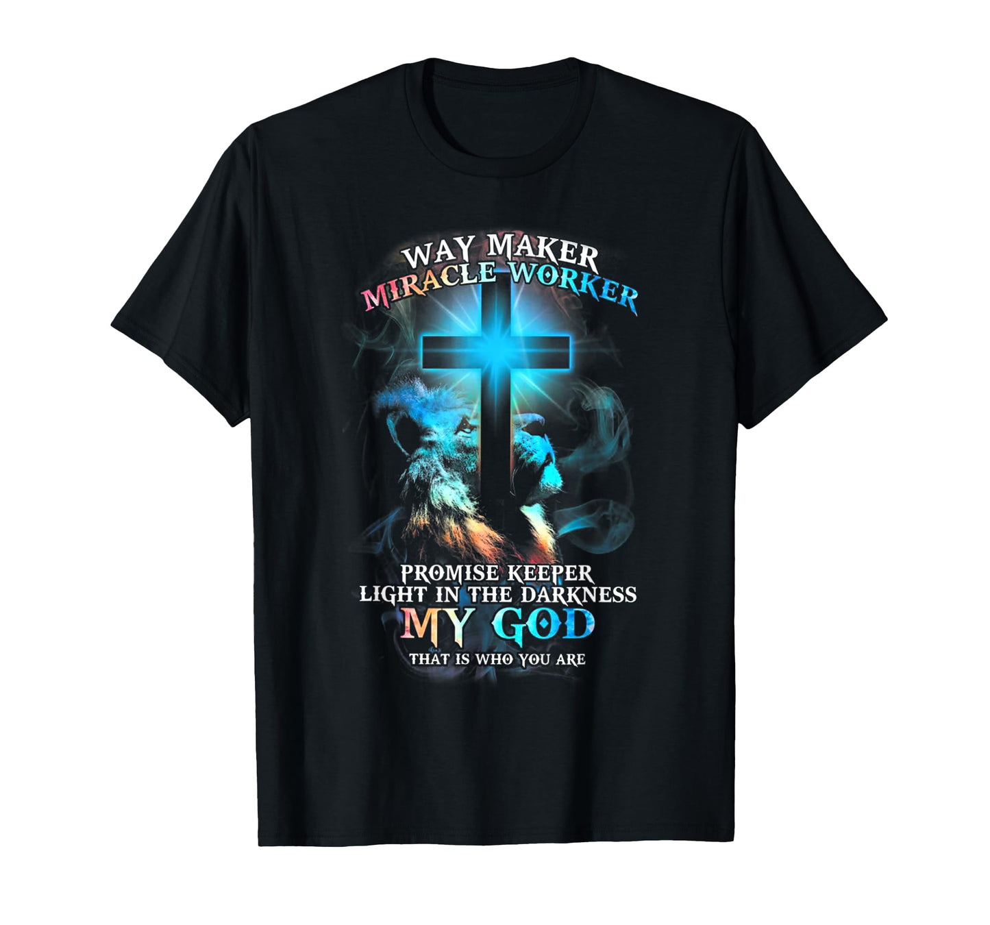 Lion Cross Light Colorful Waymaker Miracle Worker T-Shirt