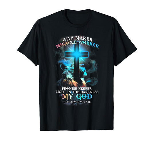 Lion Cross Light Colorful Waymaker Miracle Worker T-Shirt
