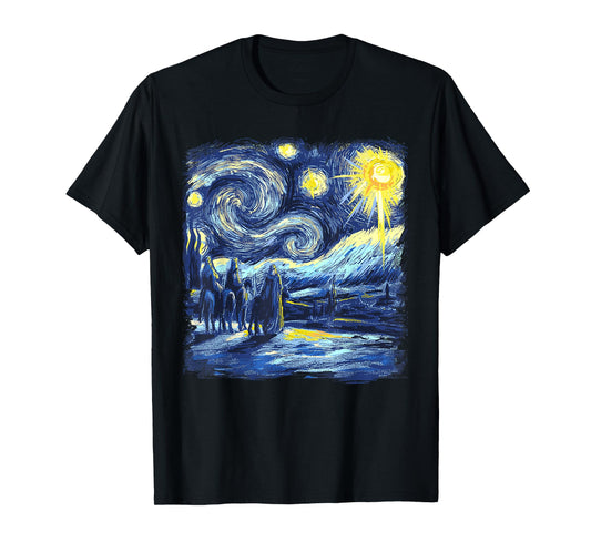 Van Gogh Shirt Starry Night Three Wise Men Funny Christian T-Shirt