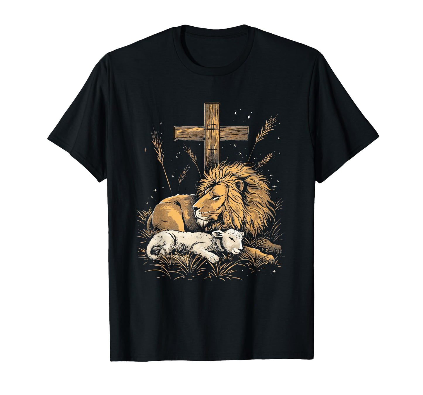 Religious Art Faith Spiritual Symbol Biblical Christianity Lion Lamb Christian Cross T-Shirt