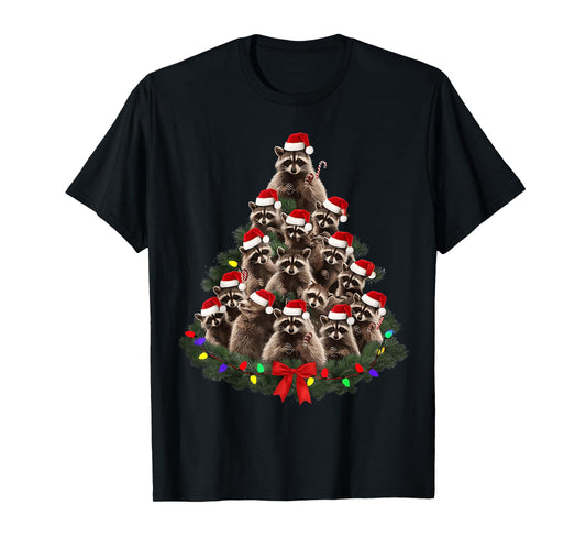 Raccoon Christmas Tree Lights Pajama Racoon Lover Xmas T-Shirt