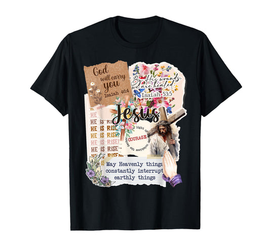 Jesus Collage Floral Christian Faith Bible Verses and Cross T-Shirt