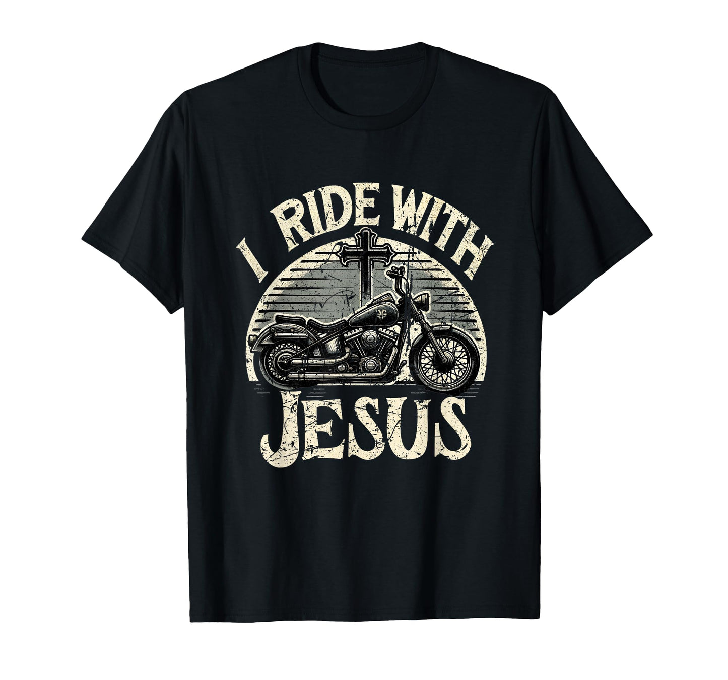 Vintage I Ride With Jesus Motorcycle Christian T-Shirt