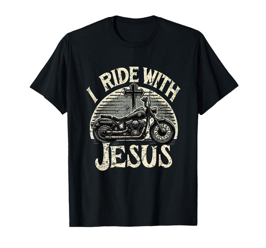 Vintage I Ride With Jesus Motorcycle Christian T-Shirt