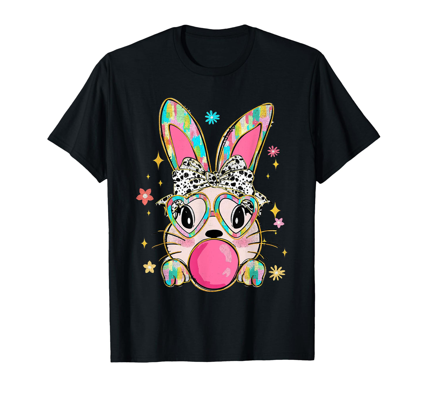 Coquette Bow Bunny Face Tie Dye Glasses Bubblegum Easter Day T-Shirt