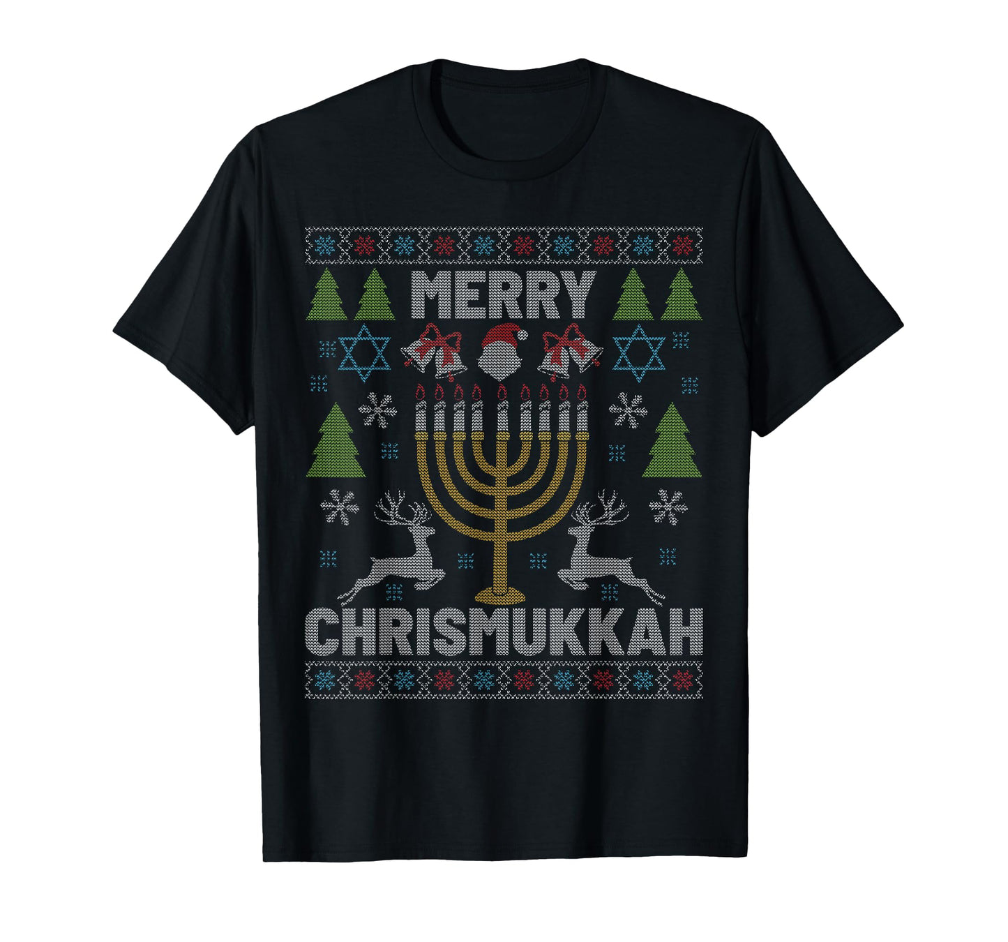 Merry Chrismukka Menorah Ugly Christmas Happy Hanukkah T-Shirt