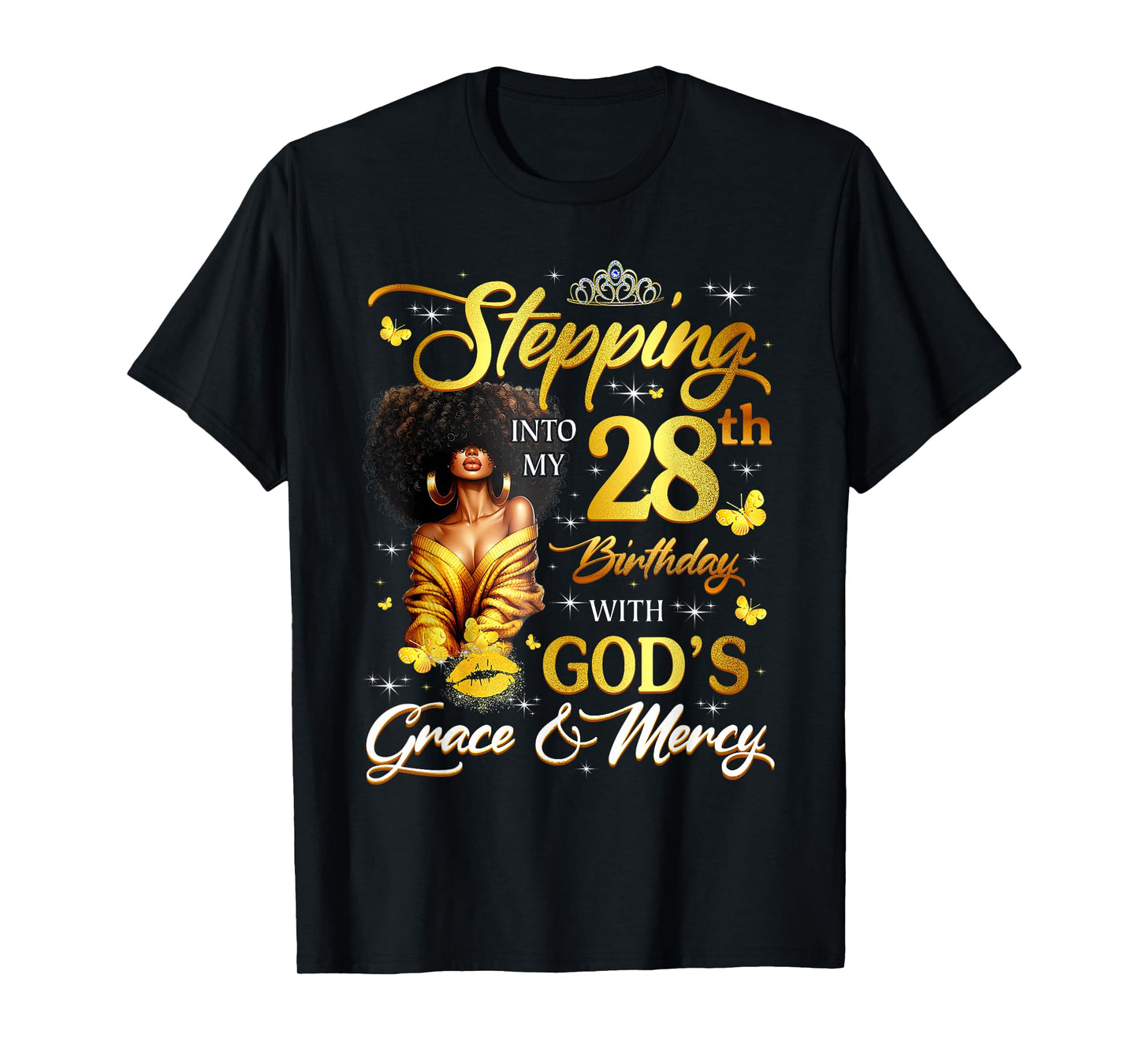 Stepping Into My 28th Birthday Black Queen Bday T-Shirt