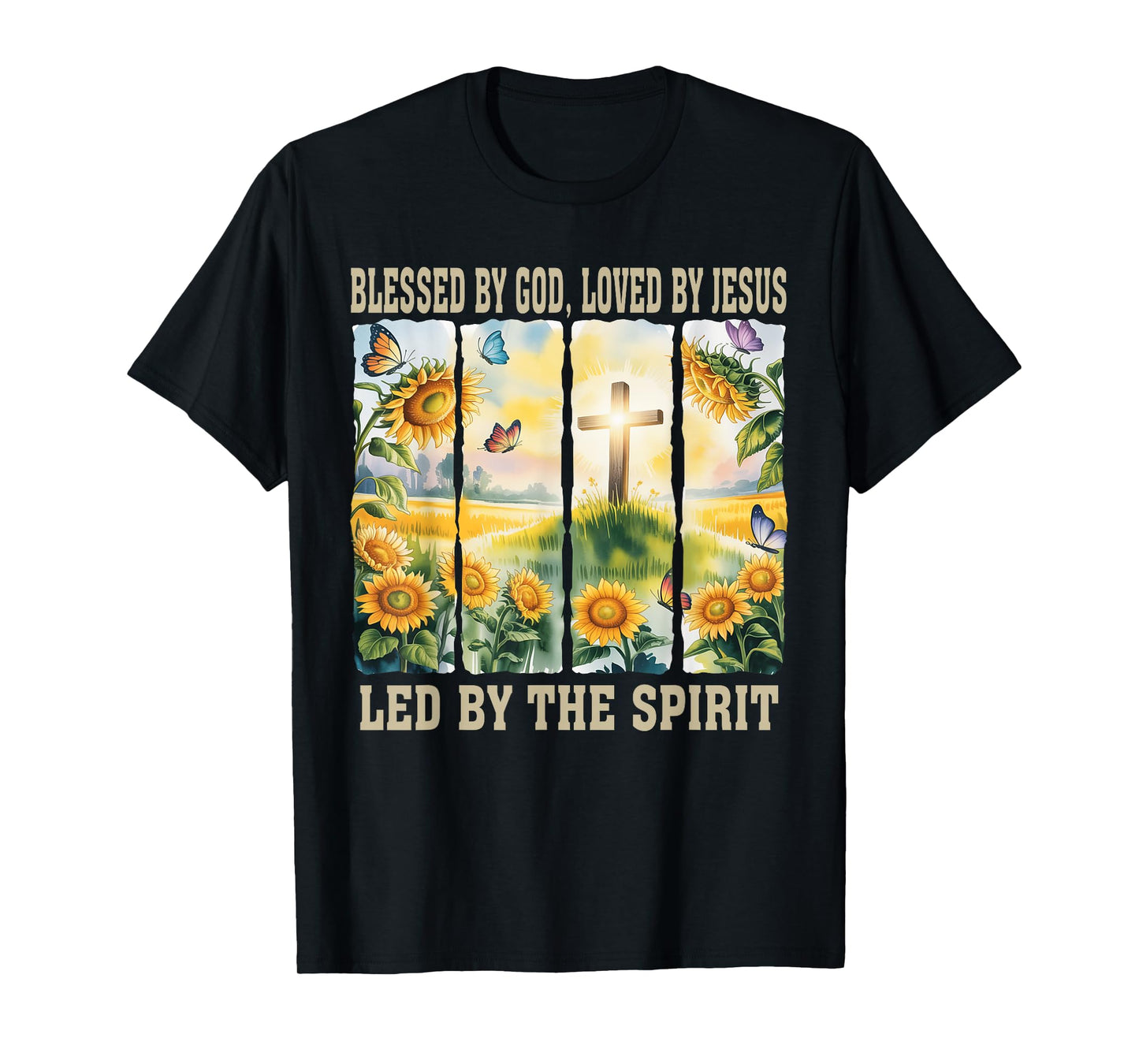 Blessed By God - Loved By Jesus Women Christian Sunflower T-Shirt