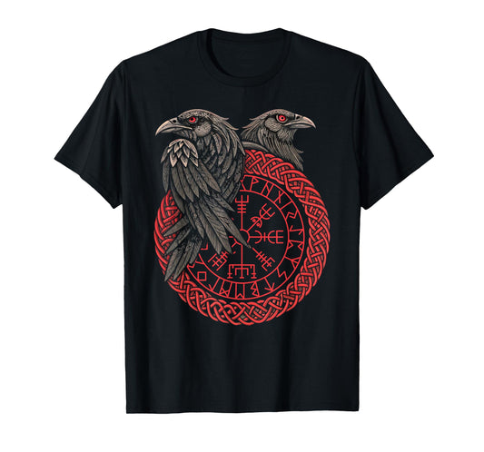 Retro Viking Compass Vegvisir Nordic Rune Raven T-Shirt