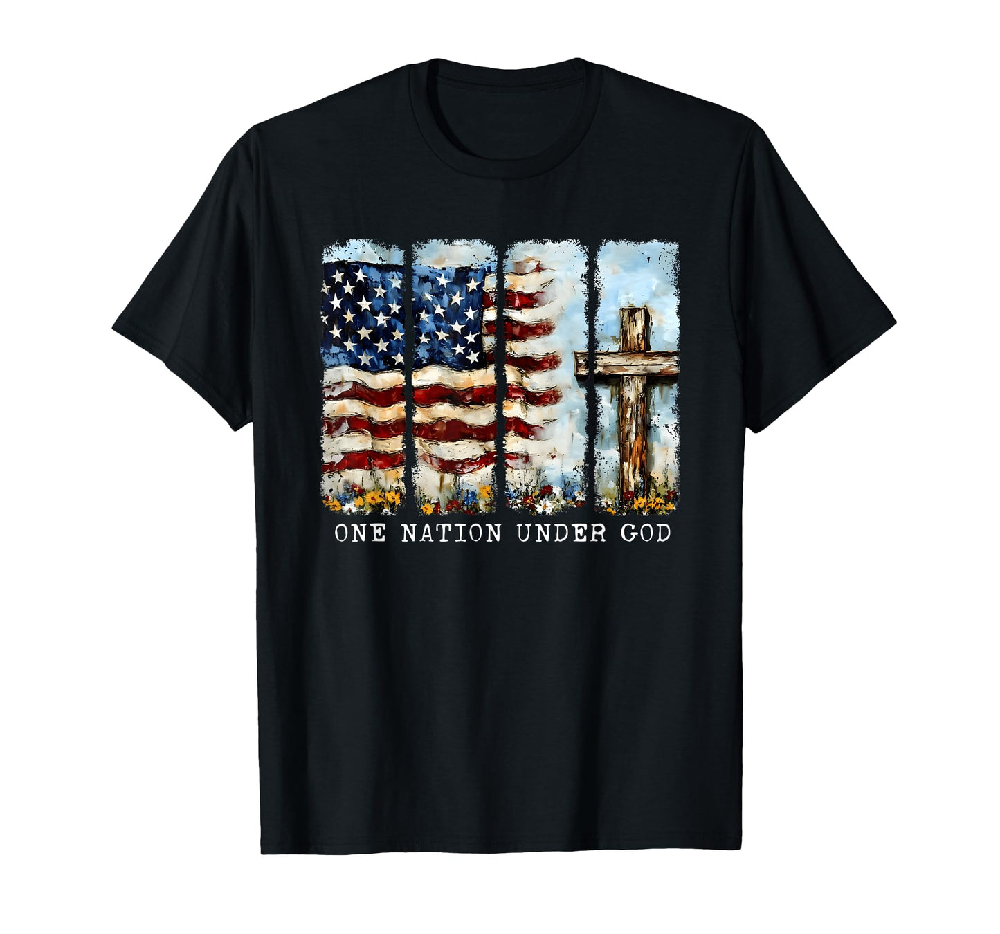 One Nation Under God Flag 4th Of July Patriotic Christian T-Shirt