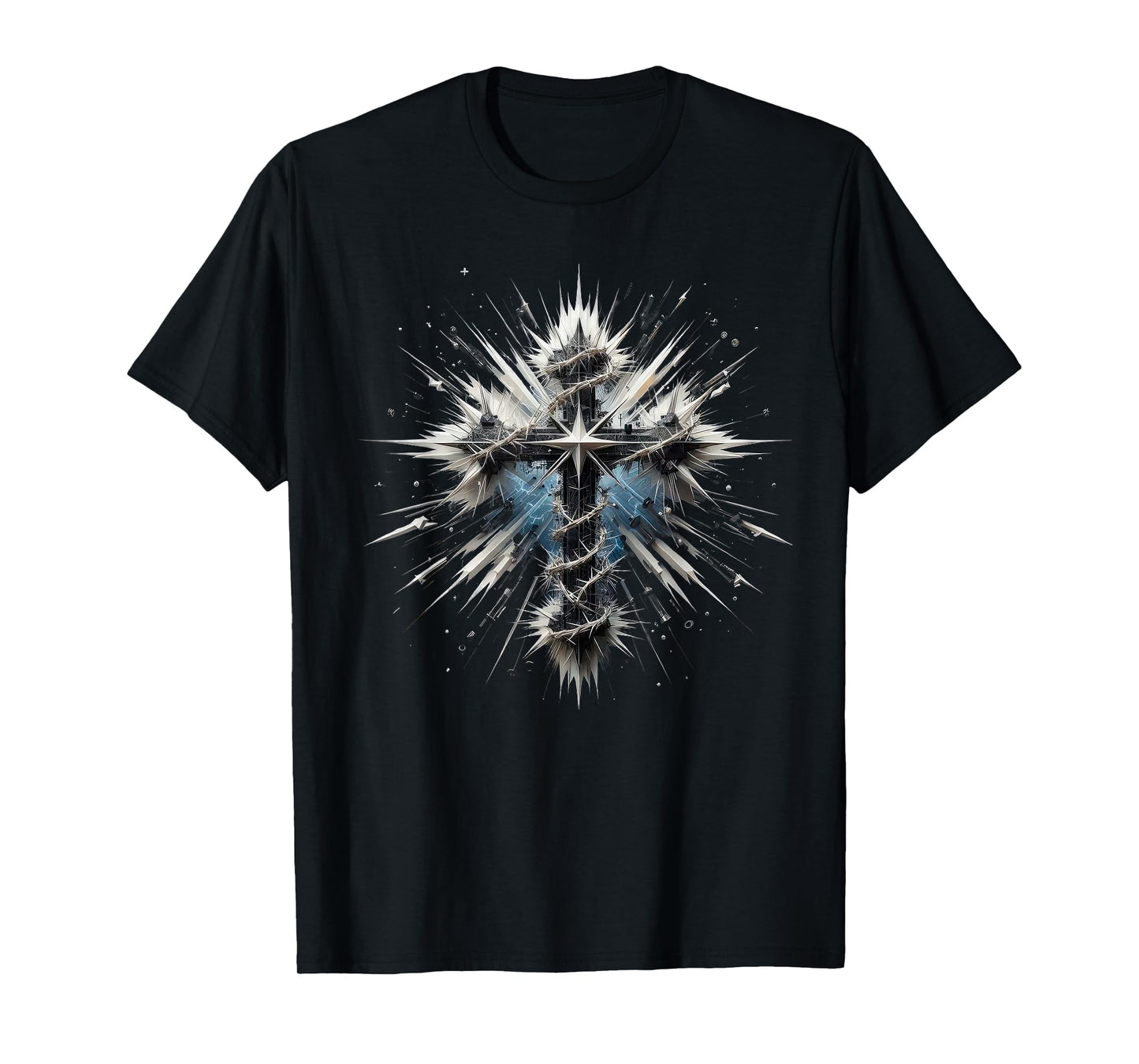 Christian Cross Punk-Art Style Distressed Crown of thorns T-Shirt