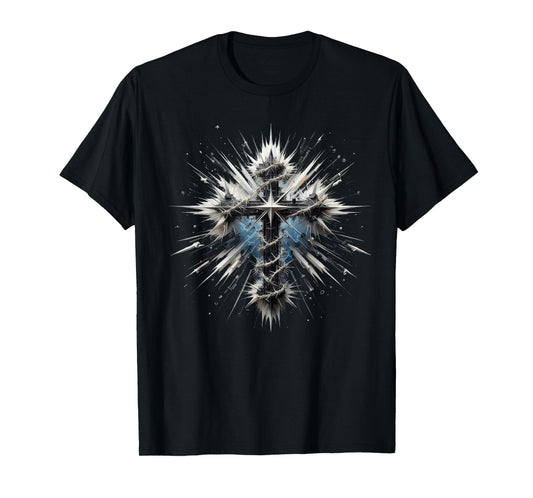 Christian Cross Punk-Art Style Distressed Crown of thorns T-Shirt