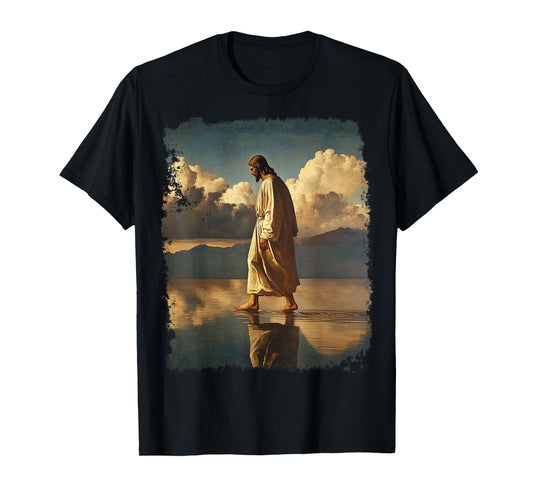 Jesus Christ Walking on Water Christian Bible Graphic Tees T-Shirt