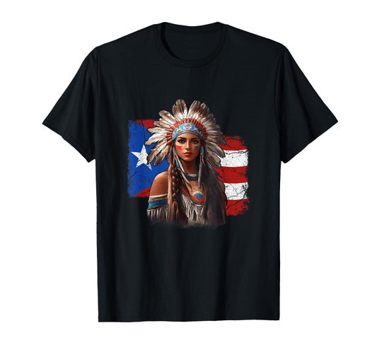 Taino Woman Puerto Rican Flag Indigenous Caribbean Women T-Shirt