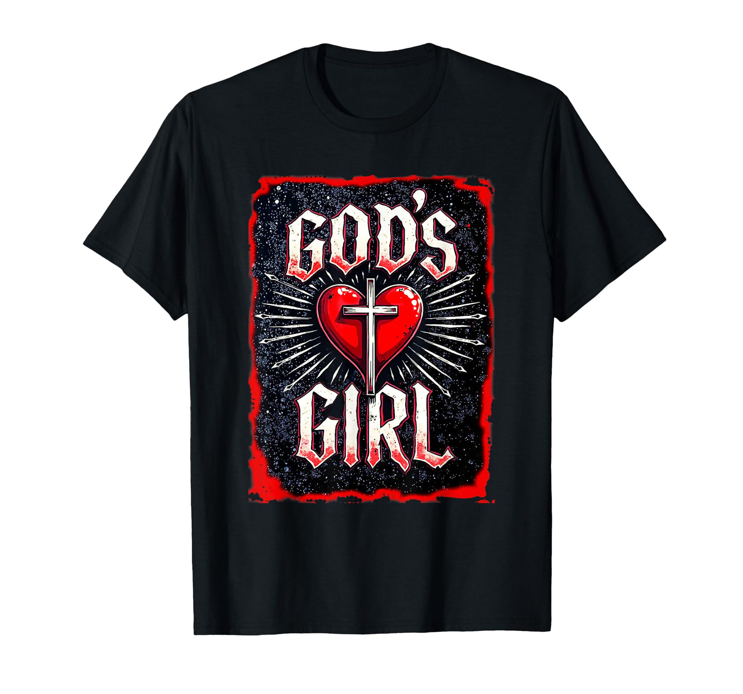 God's Girl Christian Cross Heart Grunge Style T-Shirt