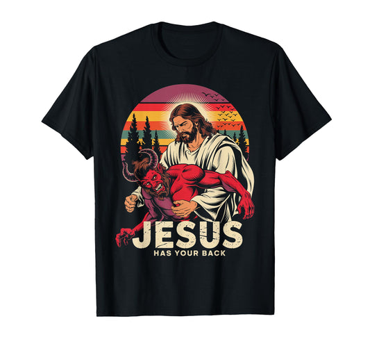 Jesus Has Your Back Jiu Jitsu Retro Christian Men Women Kids T-Shirt