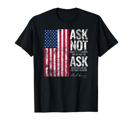Utopia Sport Kennedy Shop JFK John F. Kennedy Ask Not Quote Distressed Print Unisex-Adults, Unisex-Kids T-Shirt, Black, Small, Short Sleeve
