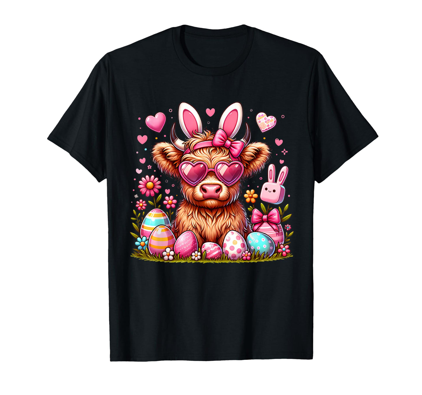 Easter Day Highland Cow bunny Cute Cow Easter T-Shirt