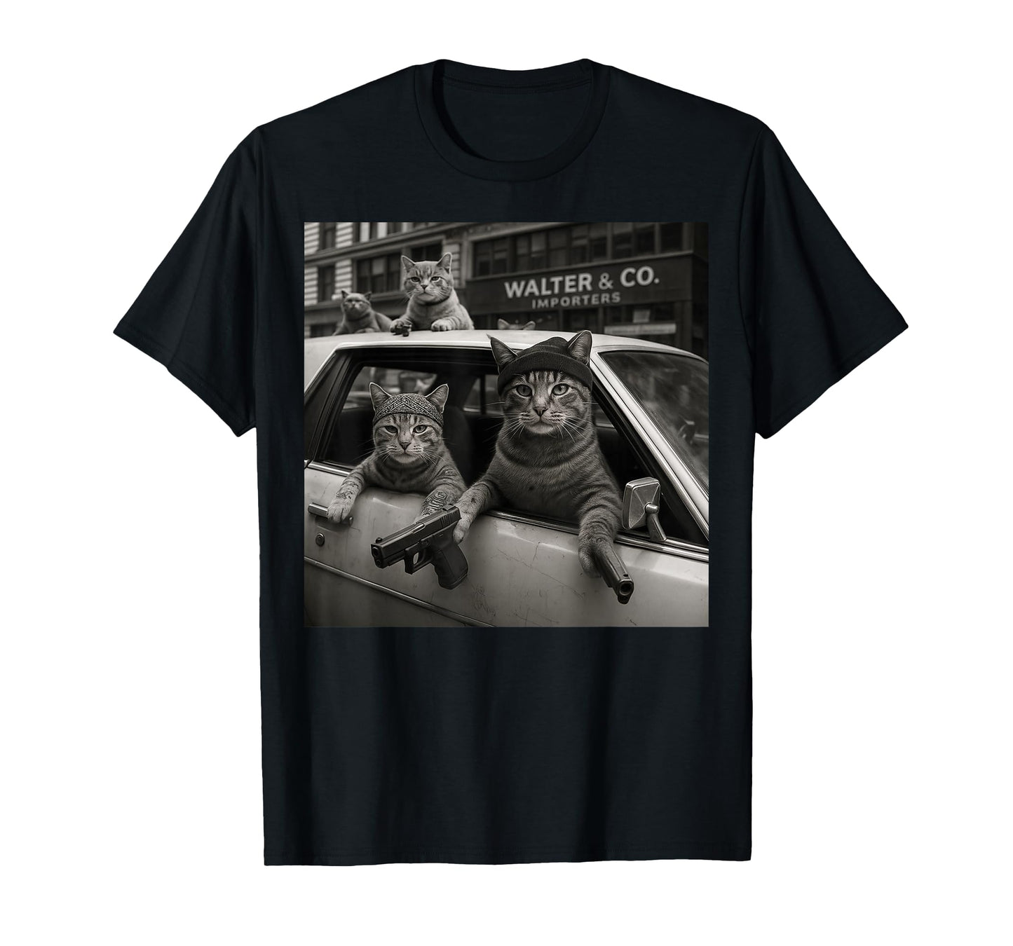 Funny Retro Gangster Cats Street Gang Tattoo Graphic T-Shirt