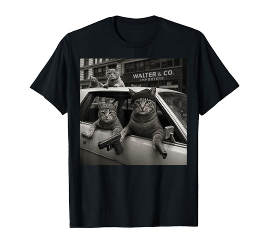 Funny Retro Gangster Cats Street Gang Tattoo Graphic T-Shirt