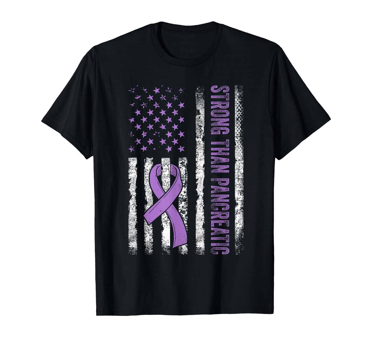 Strong Than Pancreatic Cancer Us Flag Survivor Purple Ribbon T-Shirt