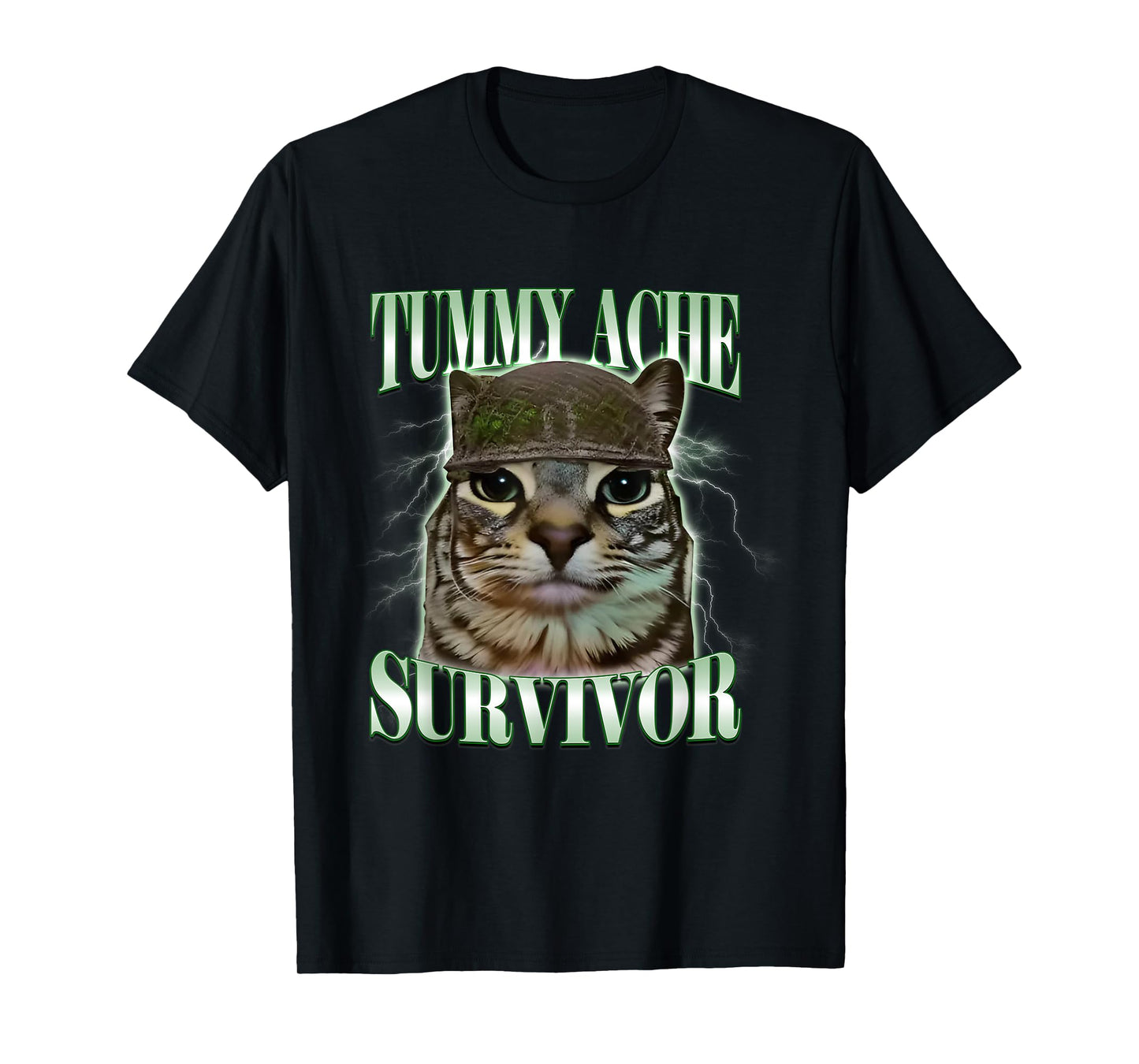 Tummy Ache Survivor Cat Meme Funny Humor Saying Cat Lovers T-Shirt