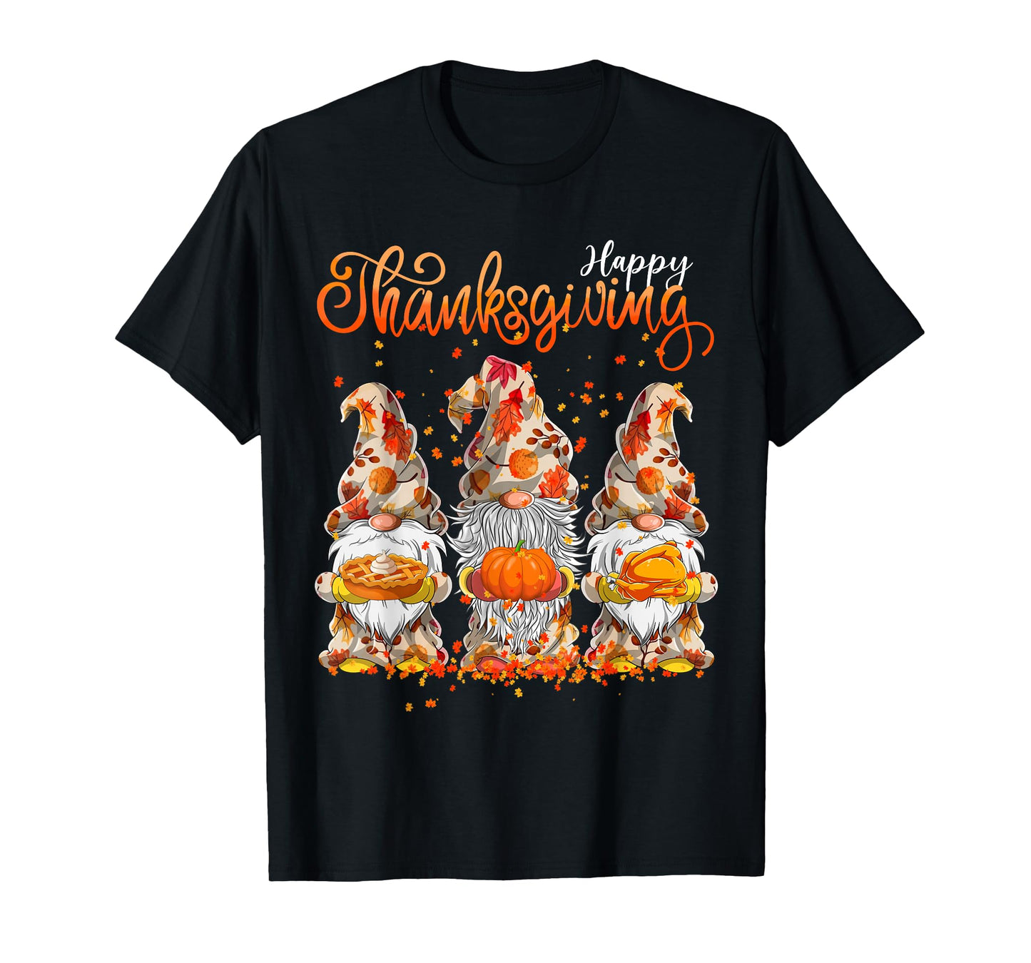 Happy Thanksgiving Gnomes Pumpkin Autumn Leaves T-Shirt