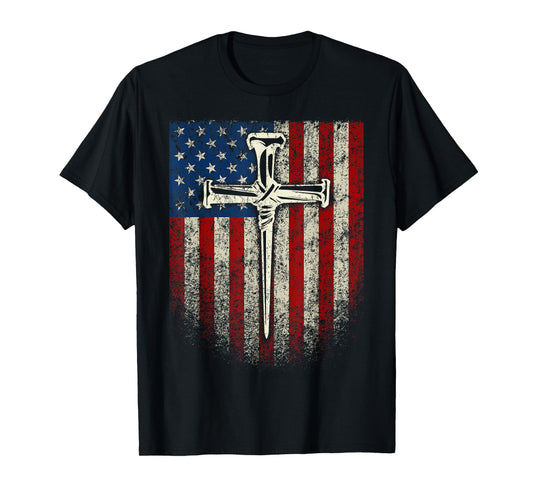 American US Flag Cross Christian Patriotic T-Shirt