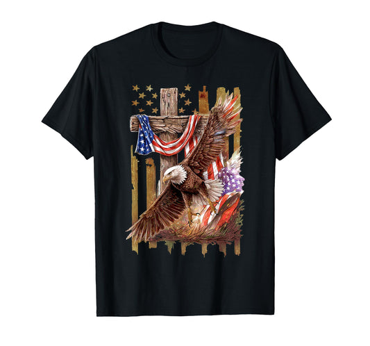 Cross Christian Eagle Jesus Christian Cross Faith US Flag T-Shirt