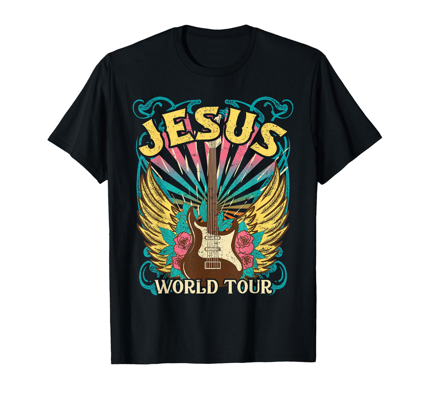Jesus World Tour Retro 70s 80s Rock Concert Guitar Christian T-Shirt
