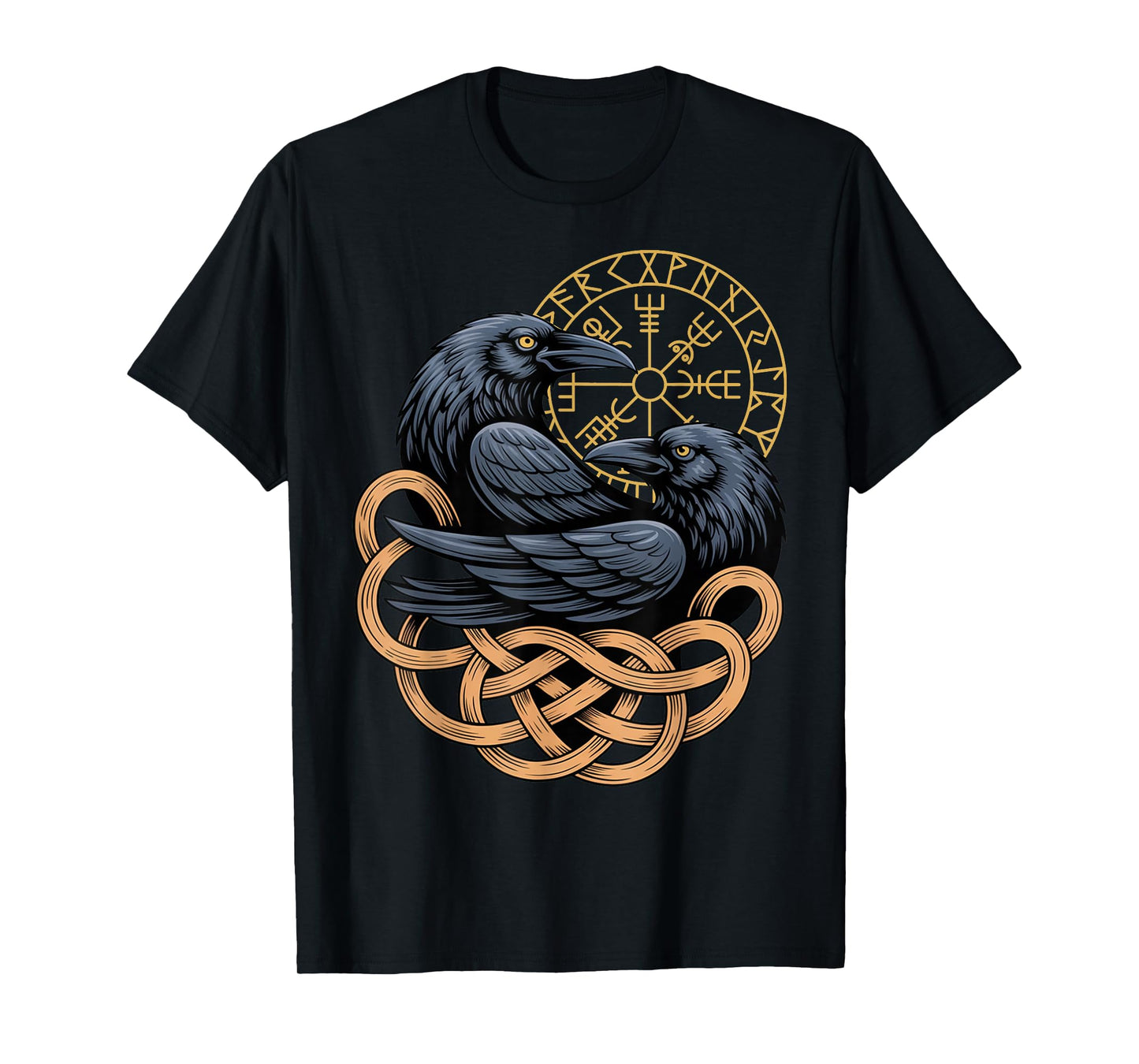 Norse Knotwork Huginn Muninn Celtic Viking Compass Vegvisir T-Shirt