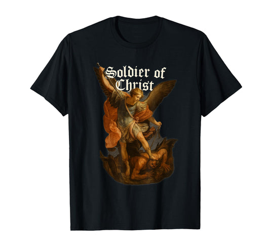 Archangel Michael Defeats Satan - Soldier of Christ T-Shirt