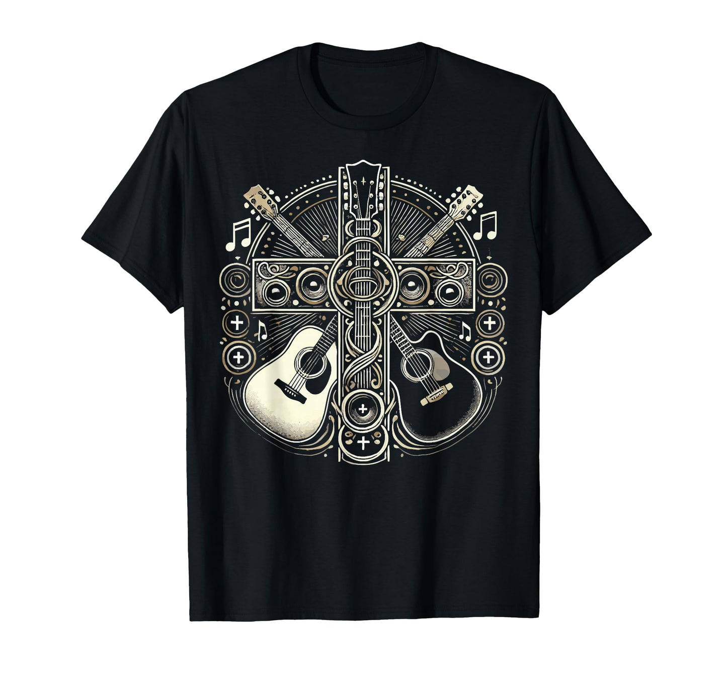 Acoustic Electric Guitar Cross Christian God Jesus Crucifix T-Shirt