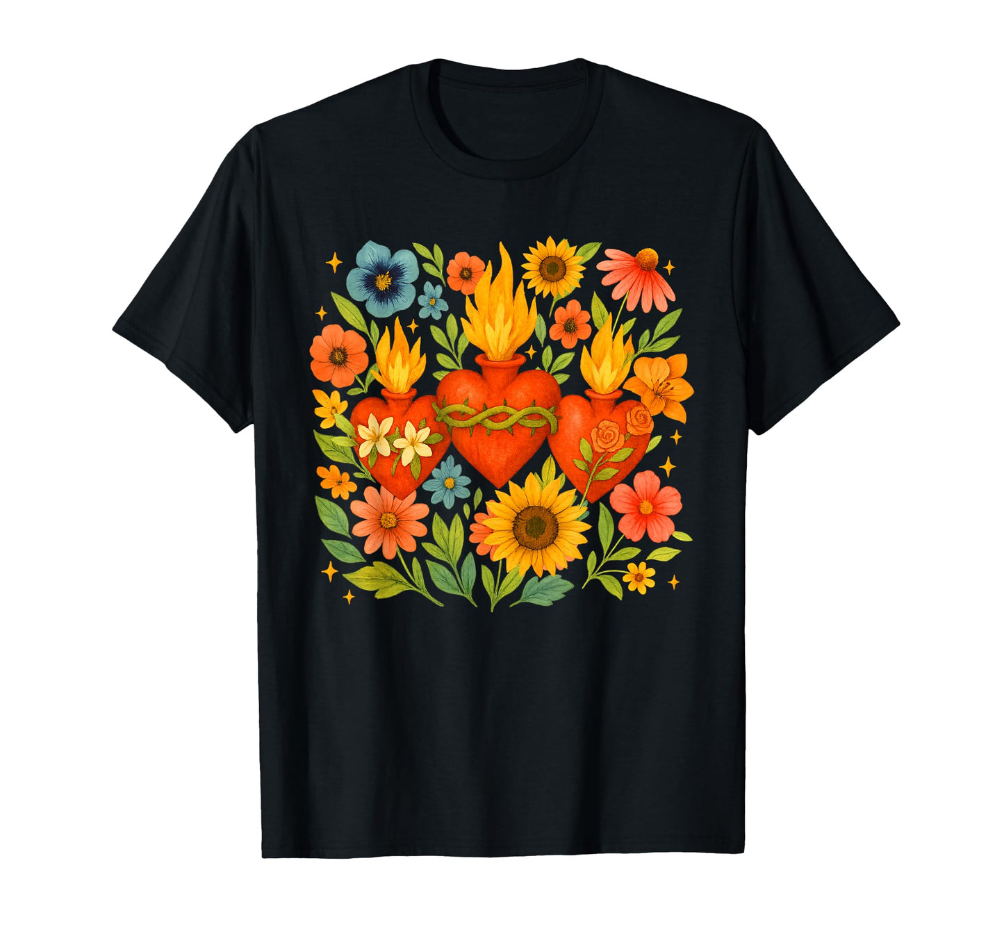 Catholic Faith Floral Heart Religious Church Sunflower T-Shirt