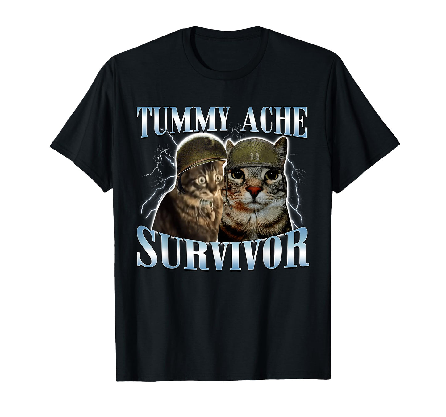 Tummy Ache Survivor Cat Meme Funny Saying Kitty Pet Animal T-Shirt