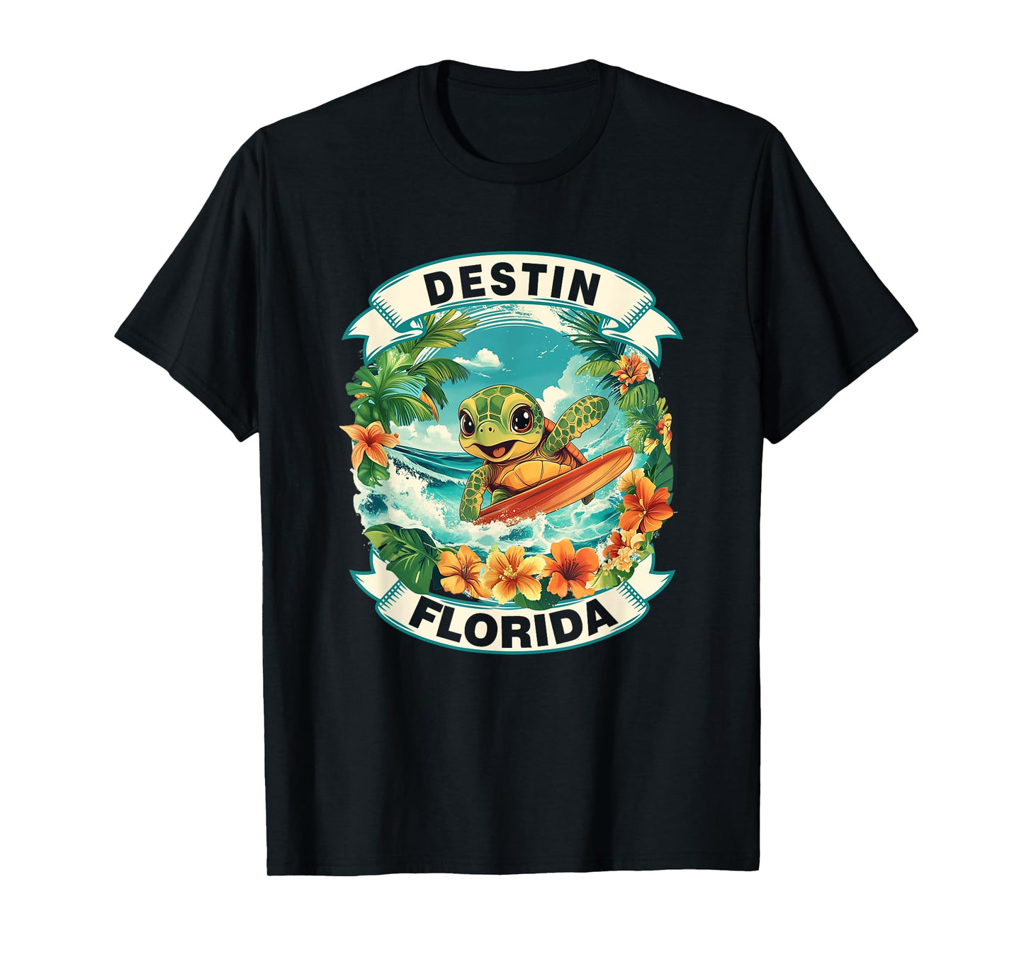 Destin Florida Cute Sea Turtle Surfing Summer Vacation T-Shirt