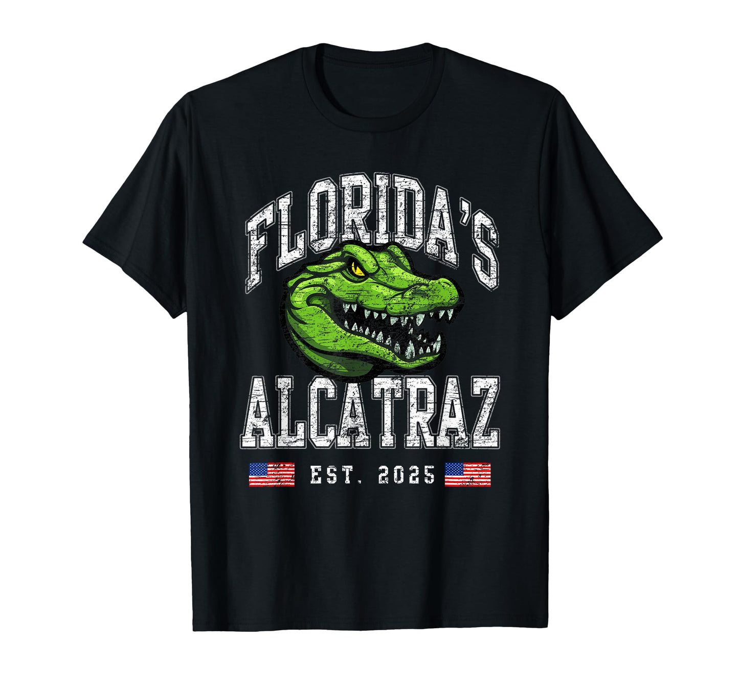 Floridas Alcatraz USA Est 2025 Funny American Flag Patriotic T-Shirt