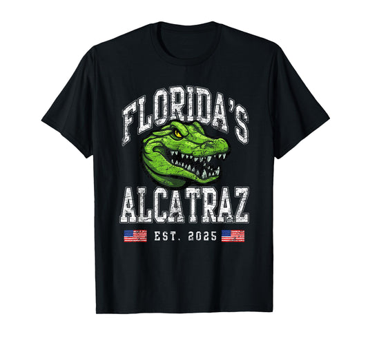 Floridas Alcatraz USA Est 2025 Funny American Flag Patriotic T-Shirt