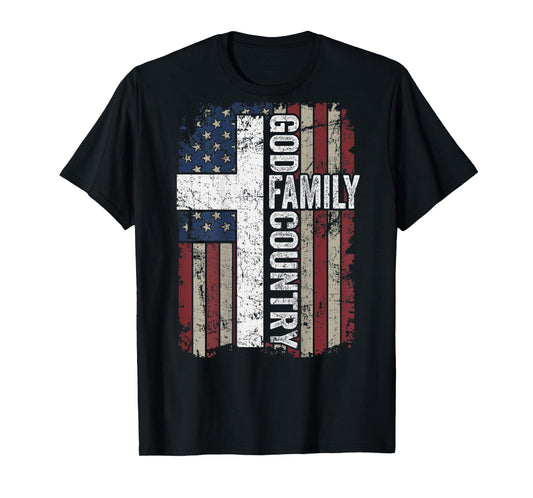 God Family Country - Patriotic Christian Cross USA (ON BACK) T-Shirt