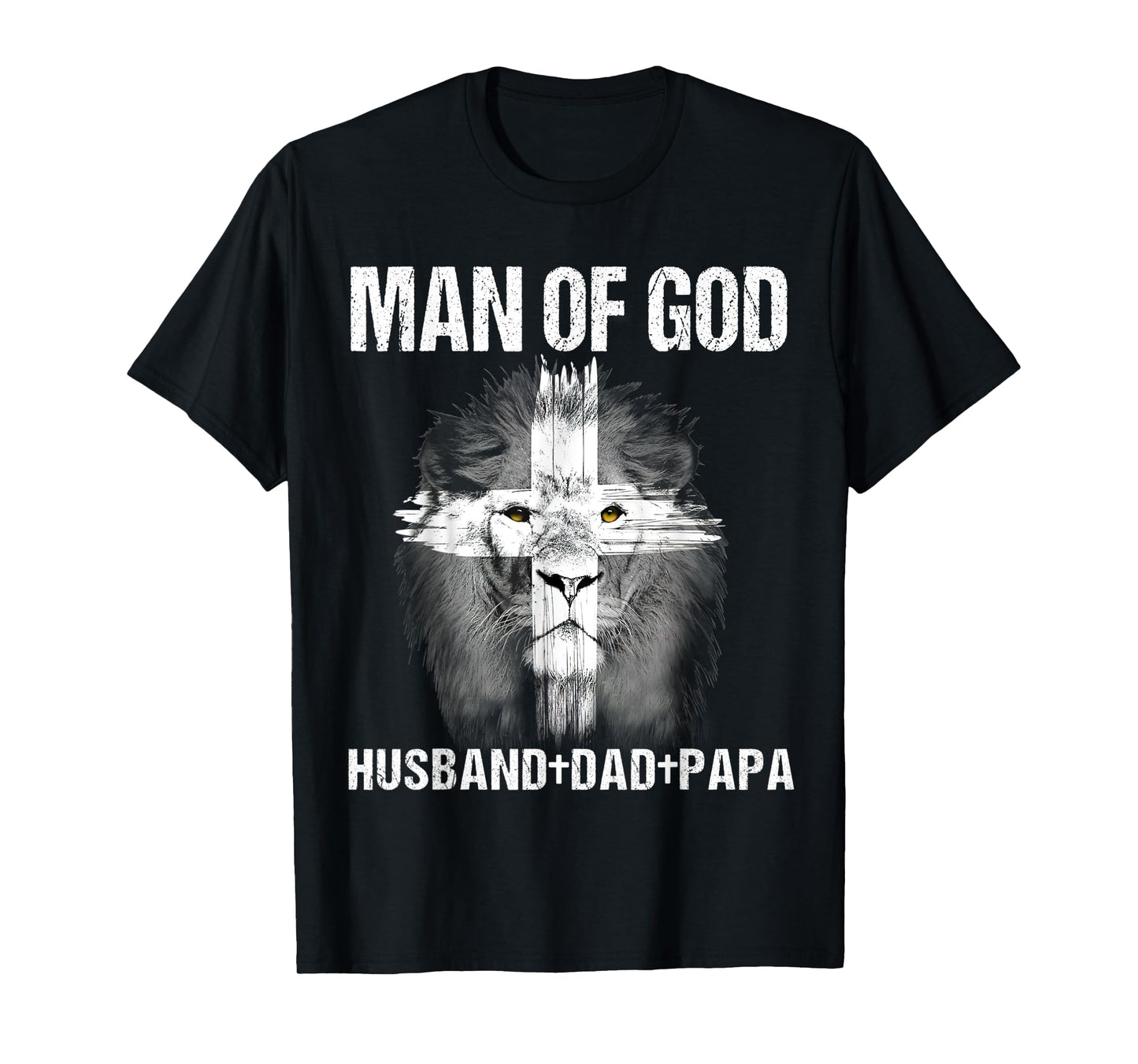 Mens Man of God Husband Dad Papa Lion Cross Jesus Christian Gift T-Shirt