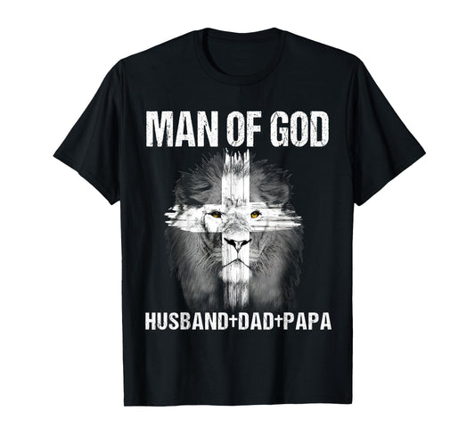 Mens Man of God Husband Dad Papa Lion Cross Jesus Christian Gift T-Shirt