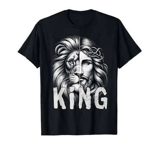 Lion and Jesus King Christian Faith Design T-Shirt