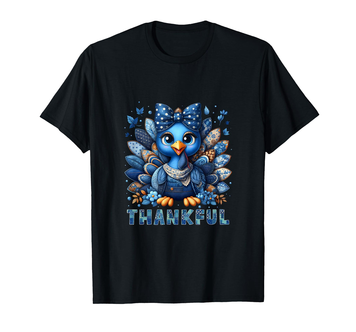 Denim Thankful Turkey Grandma Mama Mom Give Thanks T-Shirt