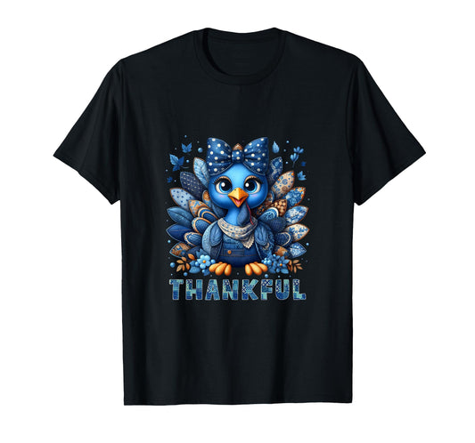 Denim Thankful Turkey Grandma Mama Mom Give Thanks T-Shirt