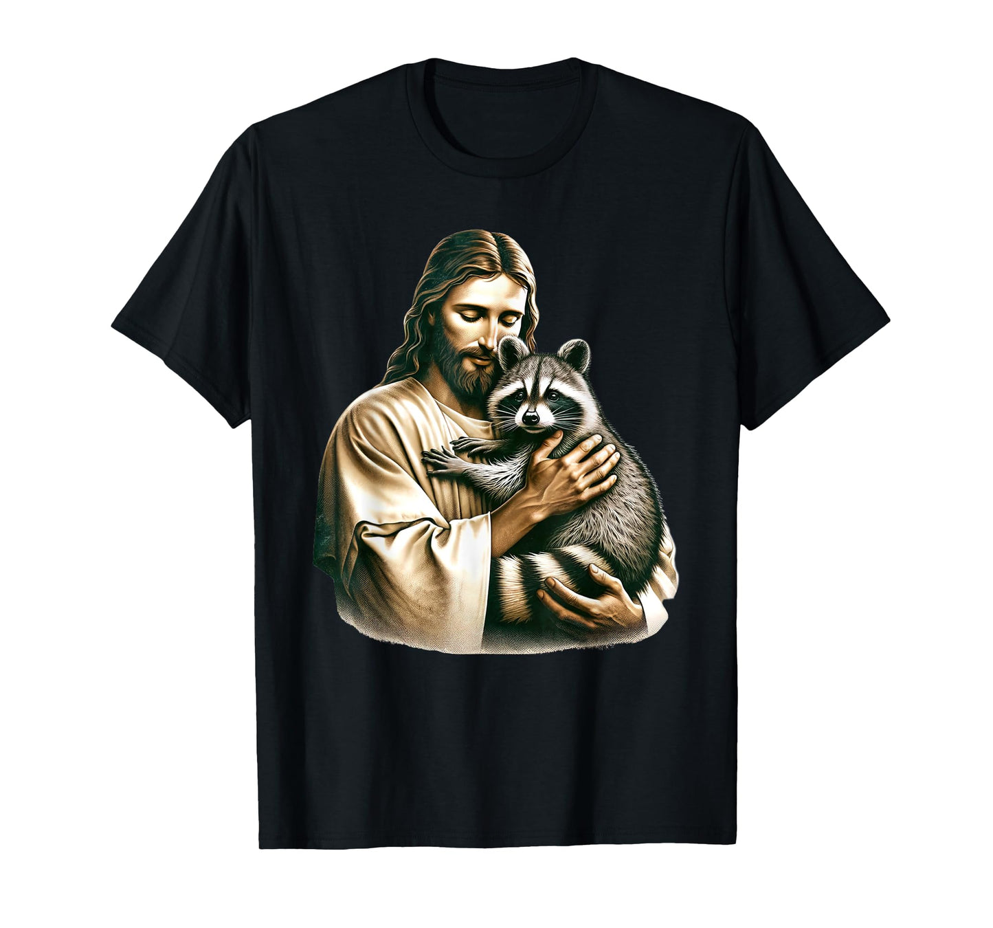 Vintage Distressed Jesus Hugging Raccoon Funny Raccoon Lover T-Shirt
