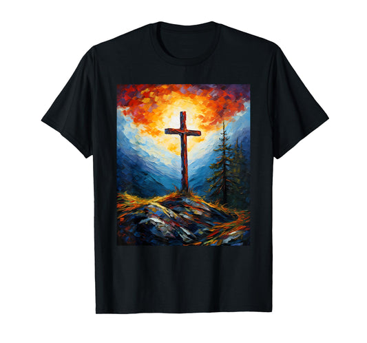 Aesthetic Vangogh Style Starry Night Cross Faith Christian T-Shirt